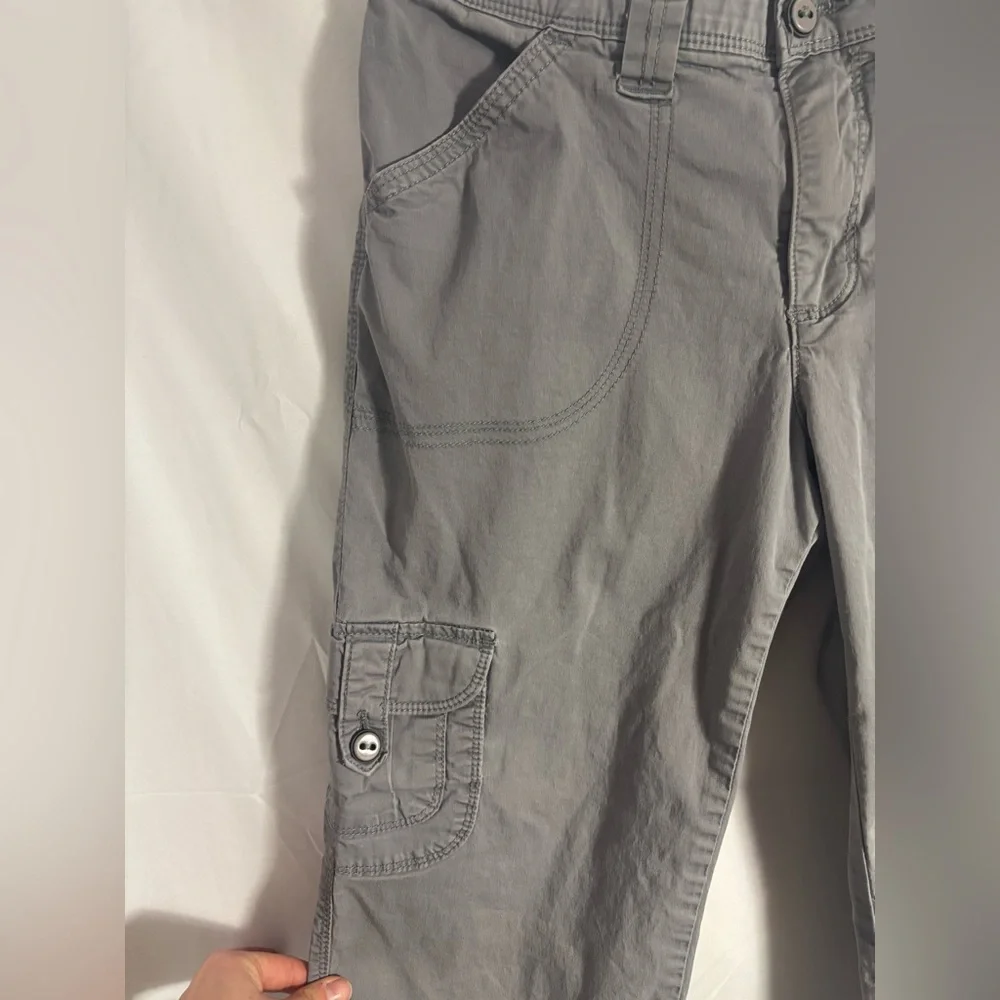 Gray Granola Grunge Mid Rise Wide Leg Baggy Capri Cargo Pants Size S-M - Picture 7 of 16